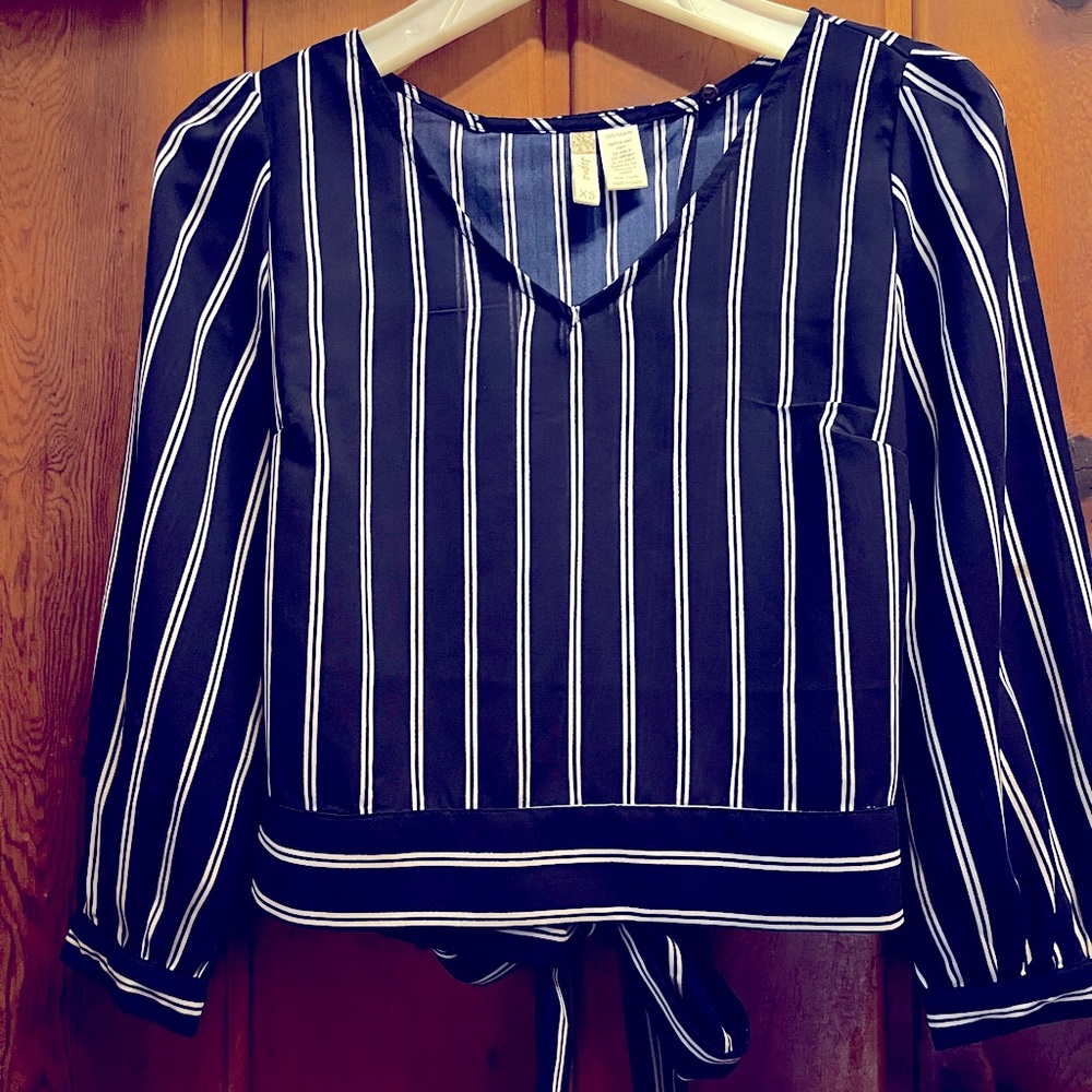 JAPNA crop top, navy blue with white stripes, size XS